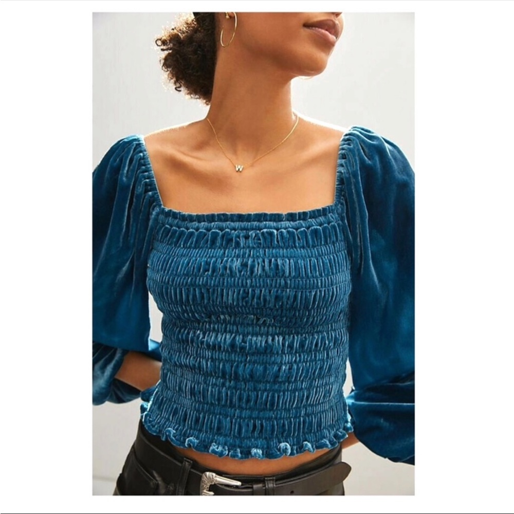 Anthropologie Puff-Sleeved Velvet Blouse